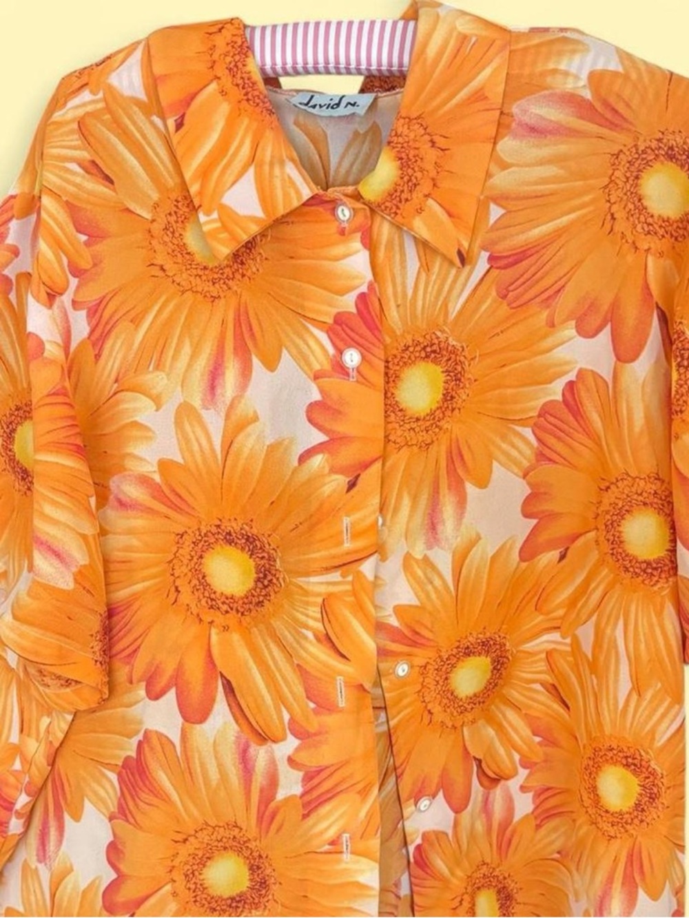 Vintage Orange Floral Button-Down Shirt